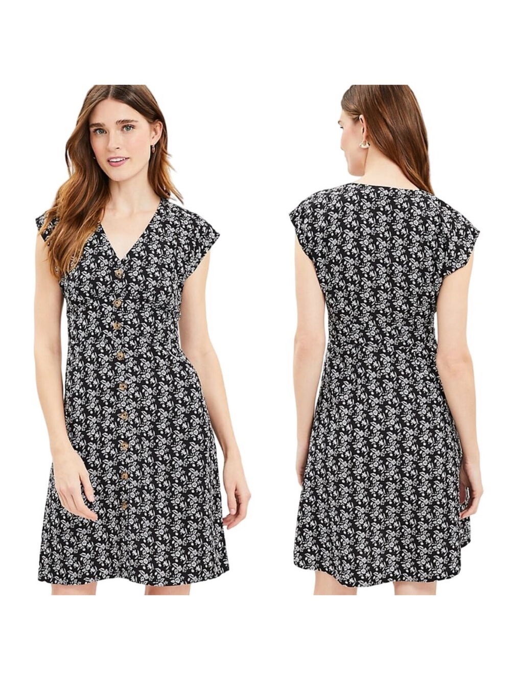 LOFT Bloom Button Front Floral Print Linen Blend Dress Plus Size 18